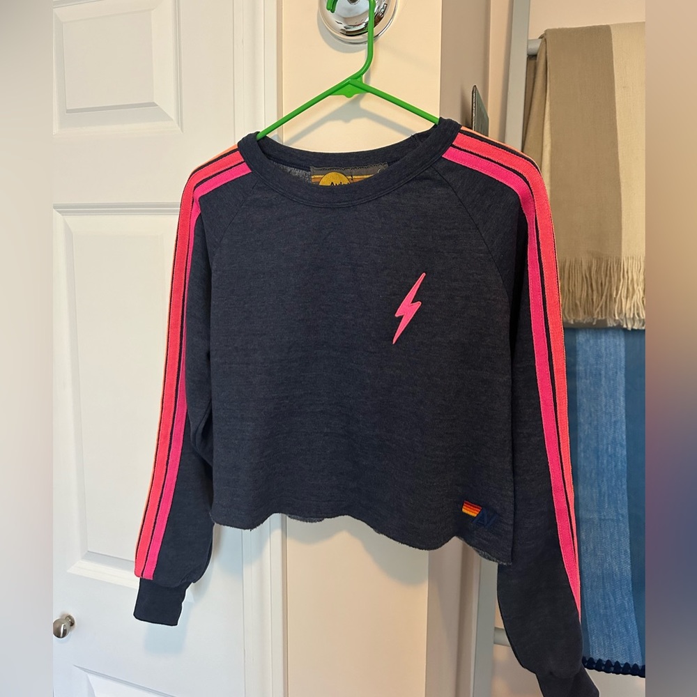 Aviator Nation Cropped Crew Neck Sweatshirt